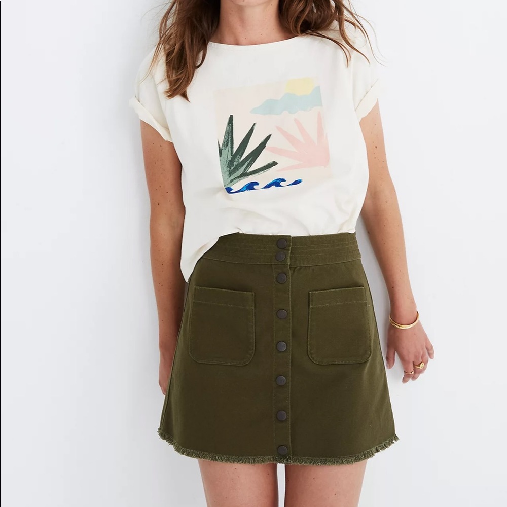 NWT Madewell Raw-Hem A-Line Mini Skirt in Kale